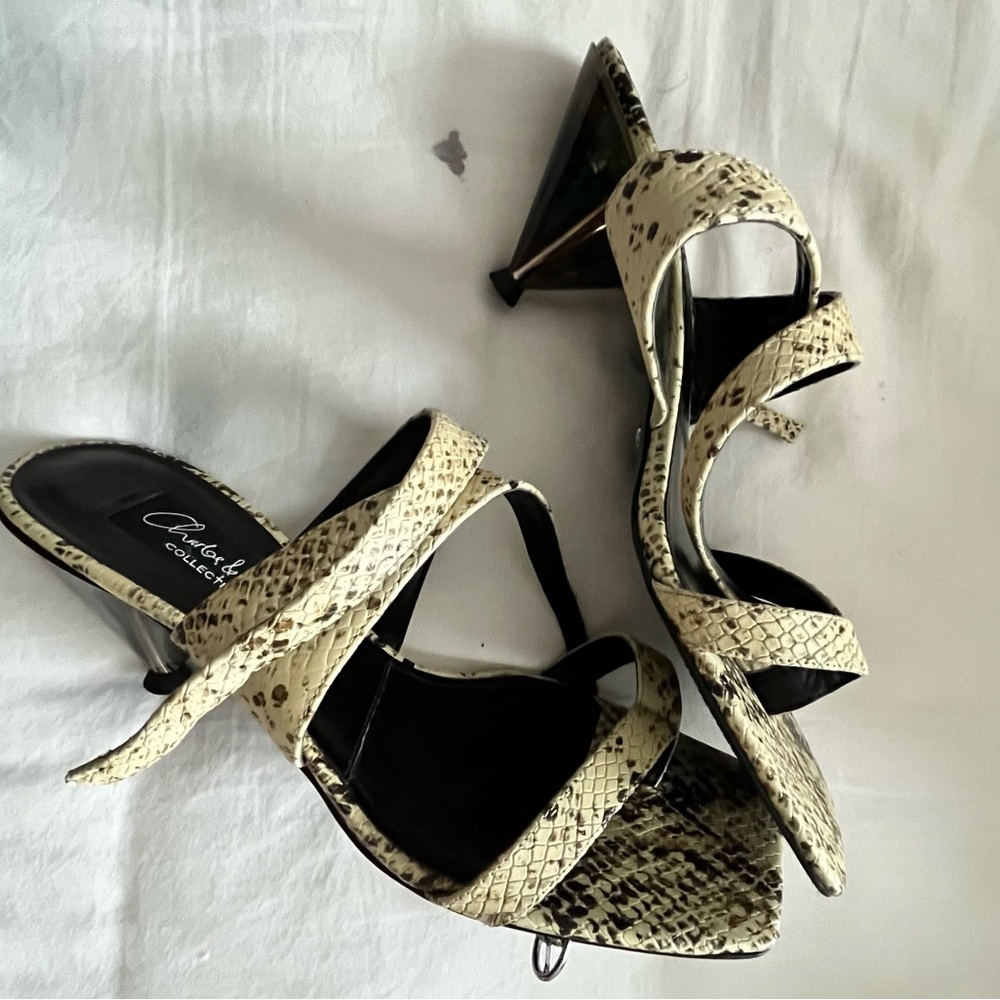 Charles & Keith Snakeskin Cone-heeled Mini Heel Sandals